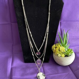 FASHION NECKLACE | 37 Inches in Length | Silver Toned Beaded